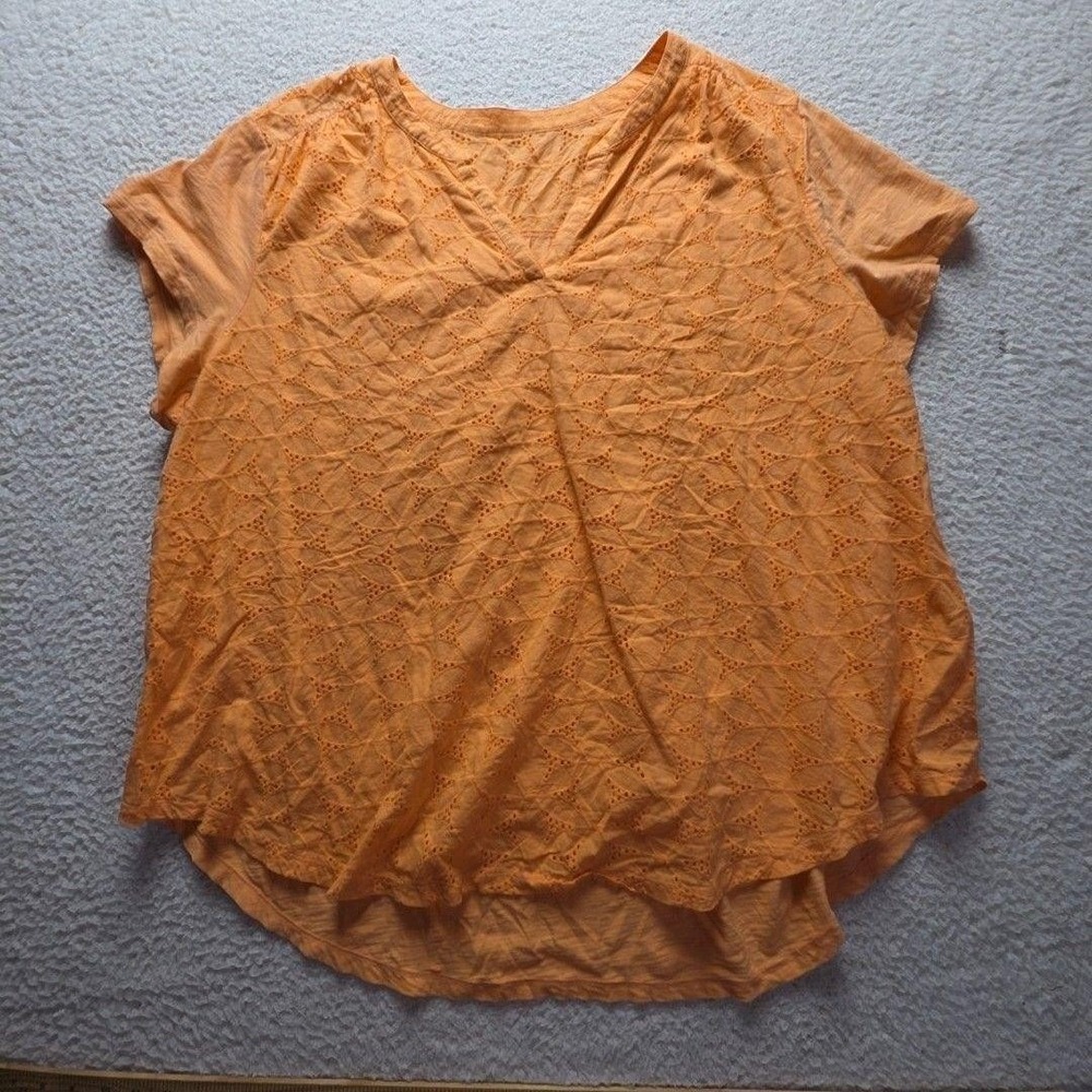 St. John's Bay Blouse Womens Plus 3X Orange Round Neck Short Sleeve Tunic Top